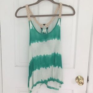 Green and white tie dye top